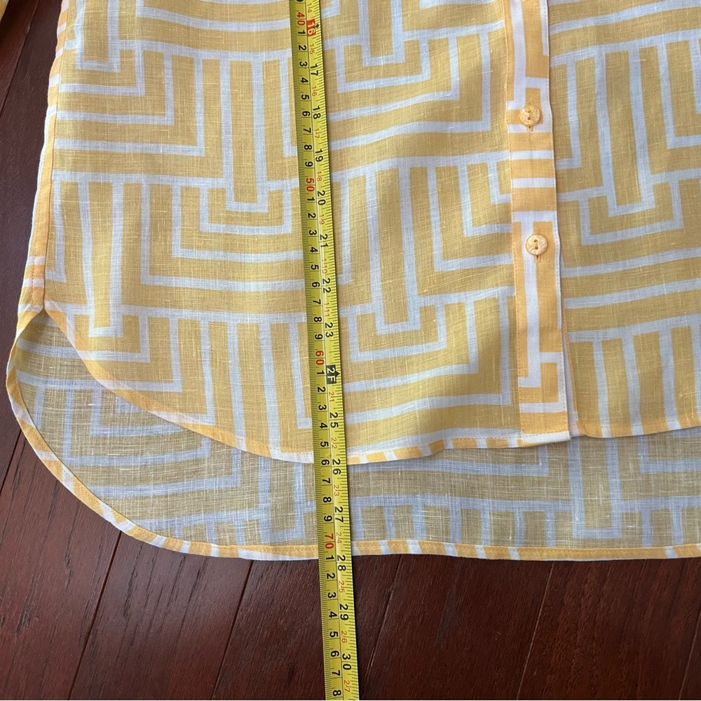 Chico's No-Iron button-down shirt 100% linen size 1 yellow 3/4 sleeve - Picture 6 of 10